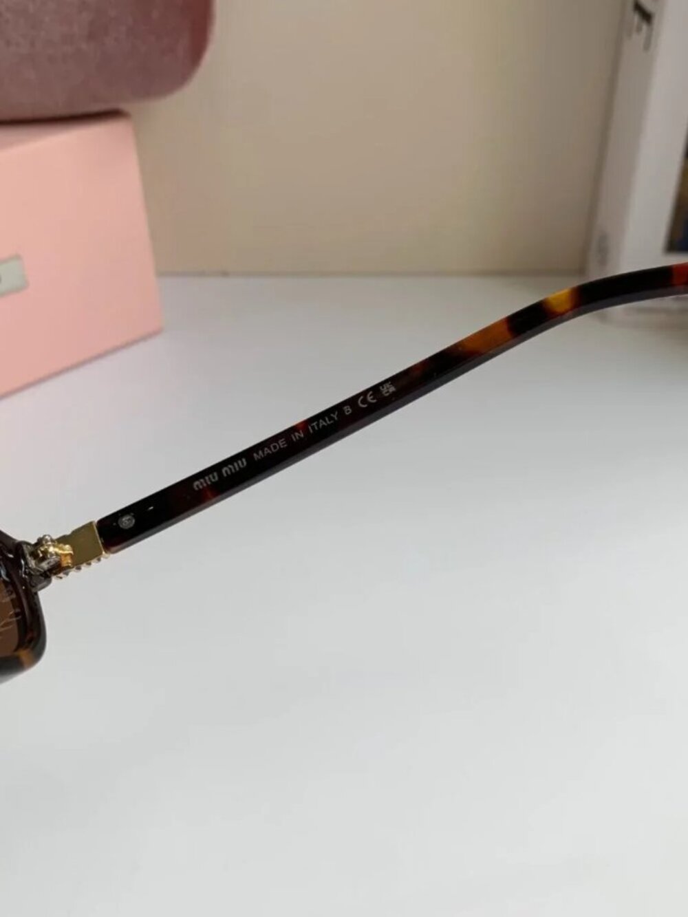 MIU MIU Tortoise Shell Oval Sunglasses Brown Lens Gold Logo - Picture 8 of 8